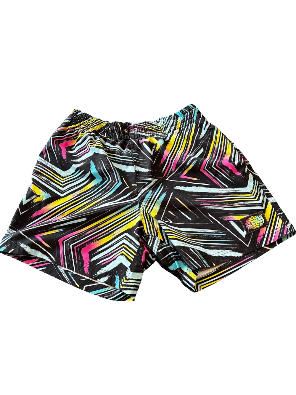 Slunks Men’s Medium Neon Geometric Volleyball Shorts 🏐🌈